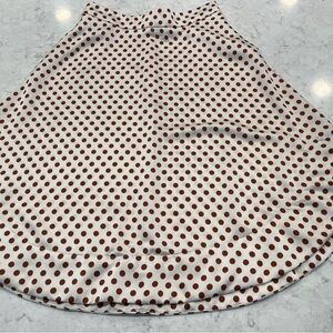 Adorable Knee-length Skirt, Cream with Brown Polka Dots